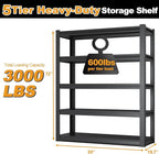 72H Metal Kitchen Storage Shelves, 3000 LBS Heavy Duty Garage Shelving Unit, 5-Tier Adjustable Pantry Shelves, Food and Beverage Storage Rack, Appliance Storage Utility Shelf for Balcony - Black