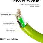 EP 10 Ft Lighted Outdoor Extension Cord - 10/3 SJTW Heavy Duty Green Extension Cable with 3 Prong Grounded Plug for Safety, UL Listed