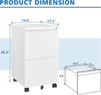 2 Drawers File Cabinet with Lock Metal Vertical File Cabient with Wheels Mobile File Cabinet for Office Home Legal/Letter/a4 Size Require Assembly (White, 2 Drawers)