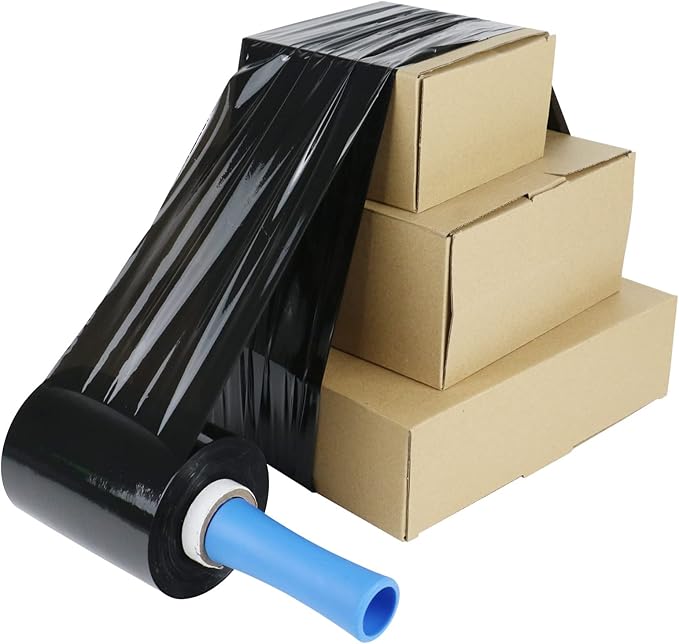 BOMEI PACK Mini Black Industrial Stretch Wrap Film 2 Pack 5" x 1000ft Roll with Handle, 80 Gauge Plastic Wrap for Moving, Pallet Wrap - Self Adhering Packaging Heavy Duty Shrink Film