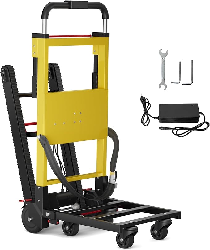 Electric Stair Climbing Dolly, 400lb Max Load Heavy Duty, Powered Stair Climber Dolly Cart with 6 Wheels Motor Powered for Furniture Logistics Warehouse, Black & Yellow, 130W