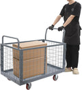 2000lbs Capacity 5-in-1 Heavy Duty Folding Platform Truck, Industrial Utility Cart with Removable Cage & 4 Casters, Hand Push Wagon for Warehouse, Garage, Retail Moving