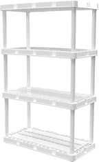 Gracious Living 3 Pack Light Duty Storage Shelves, Knect-A-Shelf 4-Shelf Ventilated Shelving Rack Organizer for Home, Garage, Basement & Laundry, White