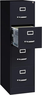 Commercial 4 Drawer Letter Width Vertical File Cabinet, 22" Deep - Black