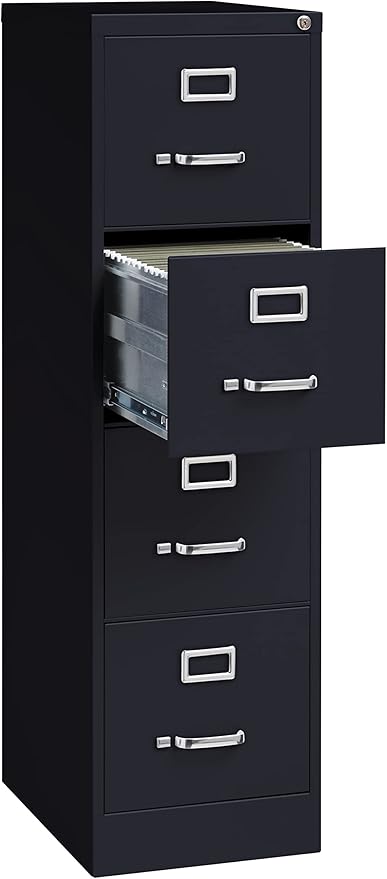 Commercial 4 Drawer Letter Width Vertical File Cabinet, 22" Deep - Black