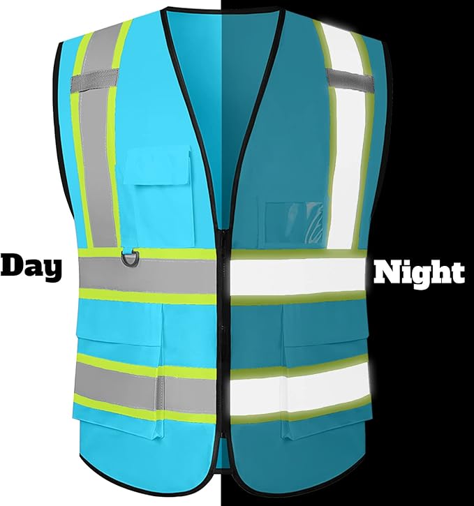 Safety Vest Customize Logo with 5 Pockets & Zipper Reflective High Visibility Vest Class 2 Outdoor Workwear