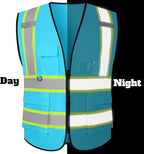 Safety Vest Customize Logo with 5 Pockets & Zipper Reflective High Visibility Vest Class 2 Outdoor Workwear
