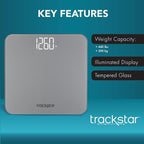 Trackstar Smart Digital Weight Scale | 440 lb Weight Capacity | Trackstar Monitoring App | Bluetooth iOS & Android Compatible | Measure, Track, and Share Results