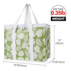 Bodaon 2-Pack Insulated Reusable Grocery Shopping Bags, X-Large Picnic Cooler Bag with Zipper Zippered Top Cold, Green-Leaf