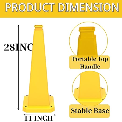 BESEA 3 Pack 28" Bright Yellow Traffic Safety Cones with Weighted Base, High-Visibility Parking Cones for Driveways, Business Parking Lots, Garages, Indoor/Outdoor Use