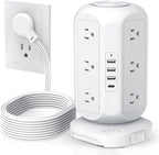 Tower Power Strip Flat Plug with 12 Outlets 4 USB(1 USB C),AOFO Surge Protector Charging Station with Overload Protection, Widely Spaced Multiple Outlets 10Ft Extension Cord for Home, Dorm,Office