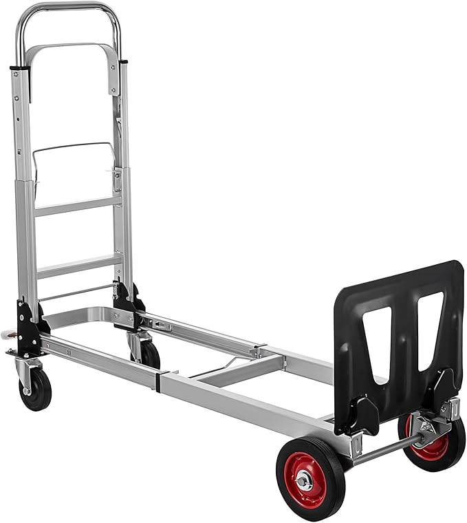 2 in 1 Aluminium Hand Truck Dolly 450lbs Capacity, Heavy Duty Convertible Hand Truck W/Pneumatic Wheels, Foldable Dolly Cart Collapsible for Moving with Retractable Handle