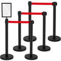 Therwen 6 Pack Heavy Duty Crowd Control Stanchions 9.8 ft Stainless Steel Stanchion Set with Safety Barrier Post Retractable Belt and Sign Holder Crowd Control Barrier(Red Belt, Black)