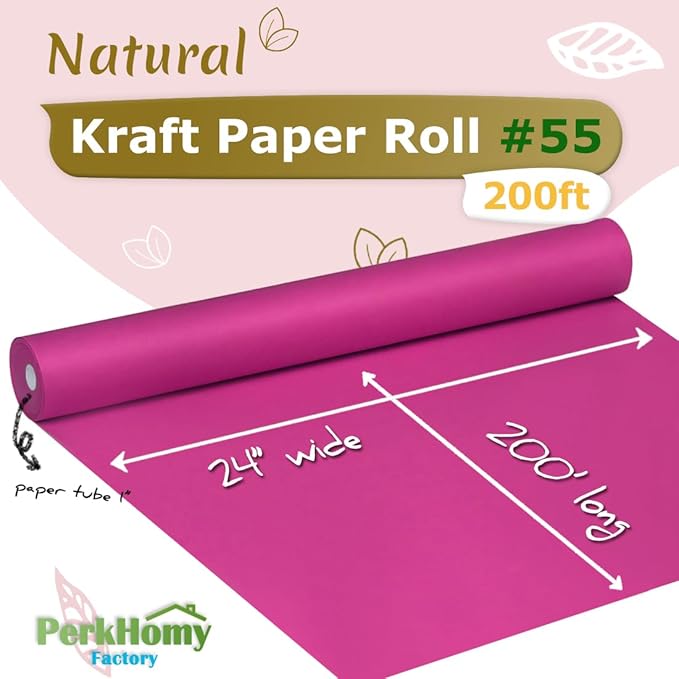 PerkHomy 24" x 2,400" (200') Rose Red Kraft Paper Roll for Craft Bulletin Board Paper Art Table Covering Crafting Gift Wrapping Bouquet Packing Parcel 80GSM 55LB (Rose Red, 24" x 200')