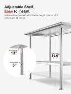 Stainless Steel Prep Table for Work, 24 * 36 Inch, High Load Bearing with Undershelf for Outdoor, Restaurants, Workshops, Kitchens, Garages and Gardens
