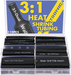 haisstronica 32 Feet 110PCS 3:1 Heat Shrink Tubing with Rich Hot Melt Adhesive-Versatile and Reliable 6Sizes Marine Grade Heat Shrink Tube(Black)