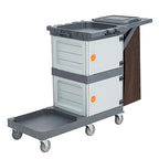 Commercial Janitorial Cart with Cabinet, 3-ply Multi-Purpose Engineered Plastic Housekeeping Cart with 30 Gallon Bag Hand Push Utility Cart, 200 lbs Load Capacity