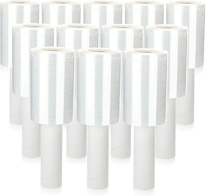 Sherr 5 Inch Stretch Shrink Film Roll Plastic Wrap for Moving Packing with Handle 800 Feet 80 Guage Thick Industrial Self-adhering for Packaging Furniture Luggage Supplies(Clear,12 Pack)