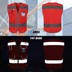 TCCFCCT Reflective Safety Vest 9 Pockets High Visibility Vest for Men Women, Hi Vis Construction Work Vest with Reinforced Sewing, Durable to Use, Meets ANSI/ISEA Standards, (Red, 5X-Large)
