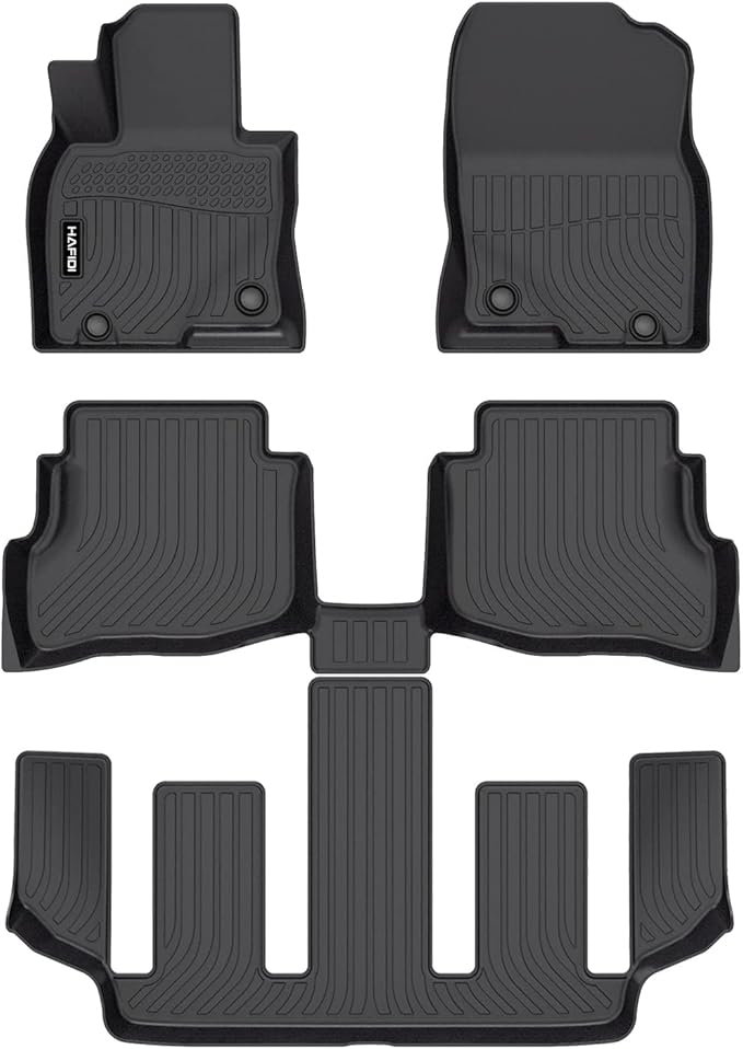 HAFIDI® Floor Mats Fit for 2020-2023 Mazda CX-9 (6 Seater Models with 2nd Row Bucket Seats Without Center Console) TPE Car Floor Liners Fits 1st & 2nd & 3rd Row Full Set CX9 Custom Accessories, Black