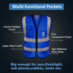 5 Pack Mesh Safety Vest Custom Logo Class2 High Visibility Reflective Vest with 5 Pockets Construction Security Work Vest ANSI/ISEA Standards（Blue，4XL ）