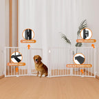 Full Metal Freestanding Dog Gate with Door, 24'' Height Foldable Pet Dog Fence for Indoor & Outdoor, 4 Panels Extra Wide Free Standing SmallDog Gates for Doorways,House,Stairs,Porch,Deck,Yard