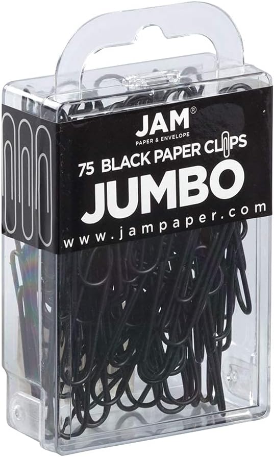 JAM PAPER Colorful Jumbo Paper Clips - Large 2 Inch - Black Paperclips - 75/Pack
