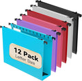 Extra Capacity Plastic Hanging File Folder Letter Size,12 Pack Reinforced Hang Folders with Heavy Duty 2 Inch Expansion, Durable Hanging Organizer Designed for Bulky Files, Assorted Colors