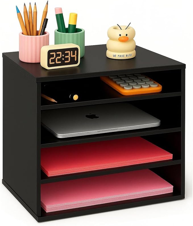 EMERIT Paper Organzier Wood Desktop Organizer Storage Letter Tray File Sorter with Adjustable Shelves for Home Office
