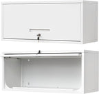 Metal Wall Storage Cabinet with Up-flip Door, Wall-Mounted Storage Cabinet for Garage, Warehouse, Home, Office, Assembly Required (White)