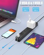 Surge Protector Power Strip with USB C Ports, 5FT Braided Extension Cord, 5 Outlets and 3 USB Ports(1 USB C), AUOPLUS Mountable Power Strips Flat Plug with Overload Protection