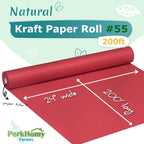 PerkHomy 24" x 2,400" (200') Red Kraft Paper Roll for Craft Bulletin Board Paper Art Table Covering Crafting Gift Wrapping Bouquet Packing Parcel 80GSM 55LB (Red, 24" x 200')