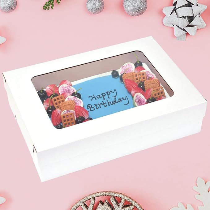 JJO 6 Pack 20x14x5 Inches Sheet Cake Box with Window Large Bakery Boxes Corrugated Rectangle Cake Boxes for 18x12 Inch Quarter Sheet Cake,Donuts,Brownie,Pastry Baking,Muffins,Cupcake