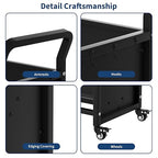 3-Tier Metal Rolling Book Cart, 4 Lockable Wheels & Side Hooks, V-Shaped Heavy Duty Library Cart, 360 Lb Capacity, Bookshelf Organizer for Home, Office, School, Study, Black, 32"x14"x49"