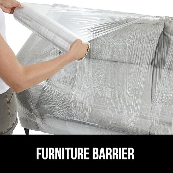 GORILLA GRIP 500% Stretch Film Heavy Duty Plastic, 1200ft Shrink Wrap Roll 17" Puncture Resistant, Industrial Strength for Shipping, Pallet Storing, Moving, Packing Furniture Protection 1 Pack Clear
