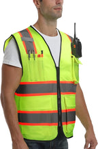 High visibility Class 2 Safety Vest，Hi Vis Vest with 2 inch wide Reflective Strips，Construction vest for men