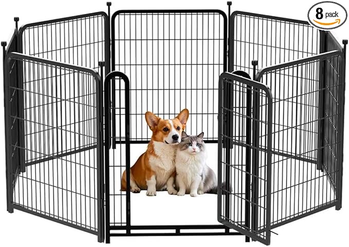 36 inch High, 8 Panels Total 17.7 Ft(L) Tall Garden Fence for Dogs, Wide Door Low Threshold Temporary Fence, Fencing for Garden Beds, Dog Fence Outdoor for Yard