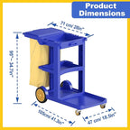 Nisorpa Commercial Janitorial Cart, 3-Shelf Housekeeping Cart, High Capacity Cleaning Cart, Utility Clean Trolley with Wheels and 25 Gallon Vinyl Bag 44.5", for Business/School/Office Cleaning