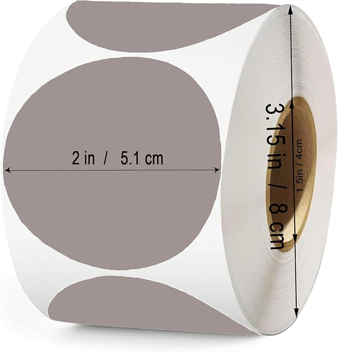 2 Inch Gray Round Thermal Labels, 600 Labels/Roll,Self-Adhesive Circle Inventory Stickers, Multi-Purpose Round Roll Thermal Printing Stickers for Business and Domestic Use