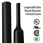 XHF 1/8 Inch 82Ft Waterproof Heat Shrink Tubing Roll 3:1 Marine Grade Adhesive Lined Heat Shrink Tube, Insulation Sealing Oil-Proof Wear-Resistant Black