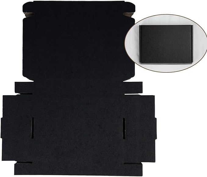 50 Pack 7x5x1 Inches Small Shipping Boxes, Black Corrugated Cardboard Boxes, Moving Mailing Packing Box