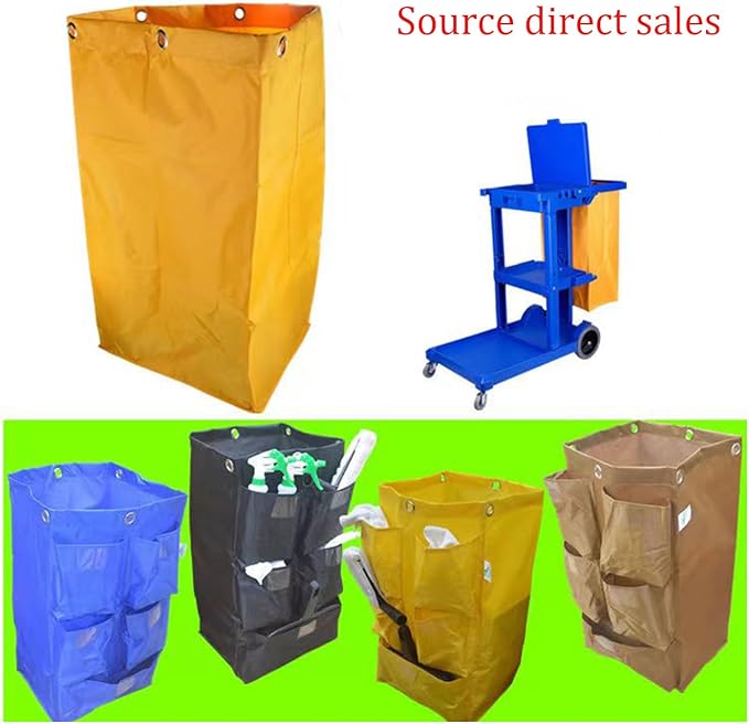 Replacement Janitorial Cart Bag with 5 Pockets,25 Gallon Housekeeping cart Bag High Capacity Waterproof Thickened Commercial Janitorial Cleaning Cart Bag with 6 Brass Grommets