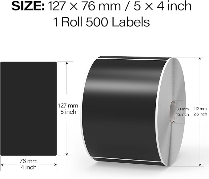 500 Pcs Rectangle Inventory Stickers Vinyl 3 × 5 Inch Moving Labels for Storage Bins Self Adhesive Color Coding Labels Waterproof Removable for Boxes Warehouse Classroom Office, Black