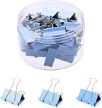 Temiary Aesthetic Binder Clips, 24 Pcs 1.26 Inches Small Metal Binder Clip with Clear Storage Container, Binding Paperwork Clamps for School Teachers Office Supplies (Blue)