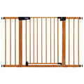 BABELIO 29-48" Metal Baby Gate with Brown Wood Pattern, Auto Close Dog Gate PressGuard P7 for The House, Stairs and Doorways, Pressure Mounted Pet Gate with Door, Safety Gate for Child and Pets