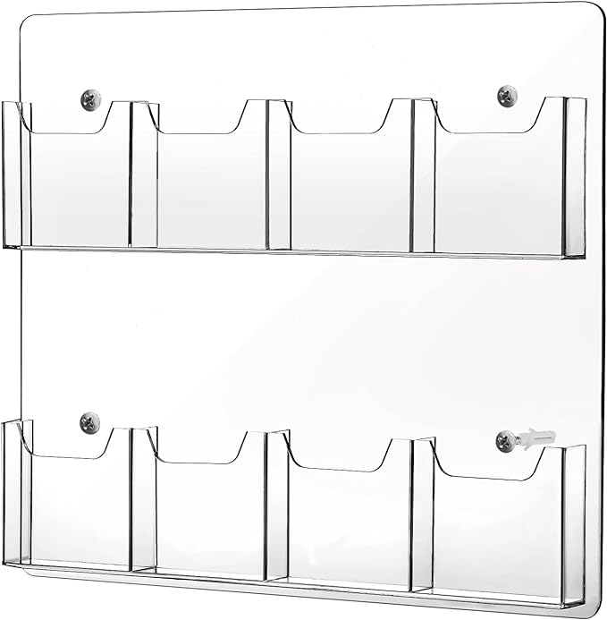 Eersida Acrylic Brochure Pamphlet Holder Brochure Display Stand Business Tri Fold Multi Slot Holder Rack Wall Mount Clear Pocket Space Saver for Flyer Literature Menu Advertise
