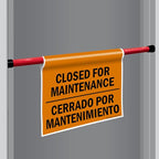 SmartSign "Closed For Maintenance" Bilingual Hanging Doorway Barricade Sign, Spring-loaded Adjustable Twist-To-Tighten Aluminum Pole & 11.25" x 18" Vinyl Sign Kit, Black/Orange, USA-Made