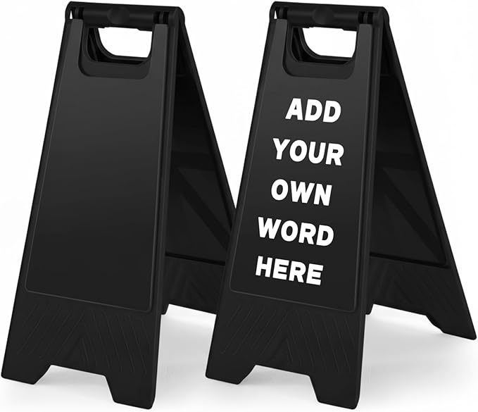 2 Pack 24 Inch Blank Floor Sign Black A-frame Foldable Caution Sign Stick/Write-On Double Sided Safety Warning for Pool Restaurant Restroom Office