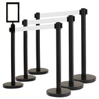 VIP Crowd Control Retractable Belt Stanchion Queue Safety Barrier Set, 36" Ht, 78" Belt + Wall Bracket (6 Posts White Belt + SFrame + WBracket)