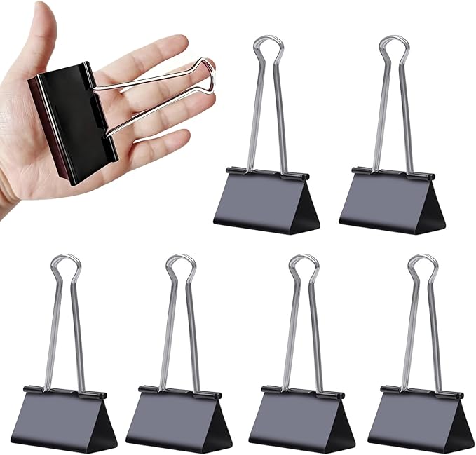 Jumbo Binder Clips, 3 Inch (6 Pack), Standard 75mm, Black, Drawing Board Clips, Fold Clamp, Paper Clips, Office and School Supplies